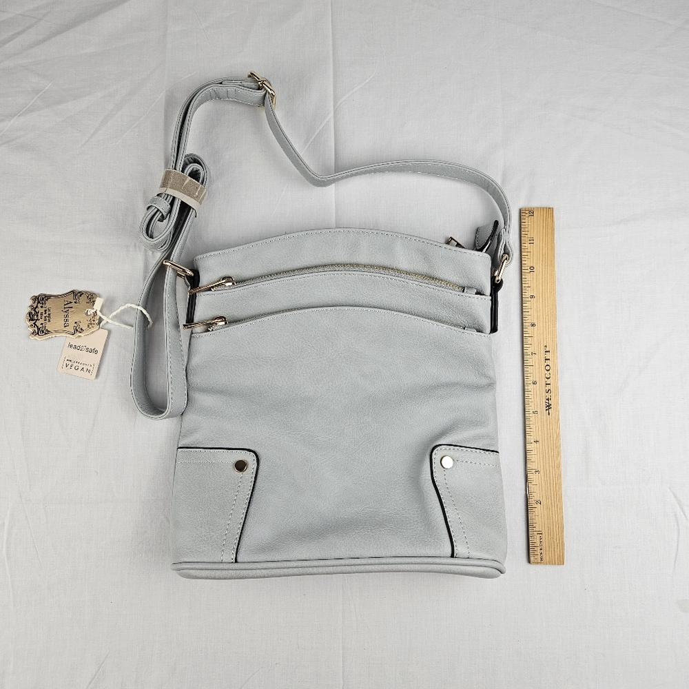 Alyssa light blue gray triple zip pockets crossbody bag - Picture 11 of 16
